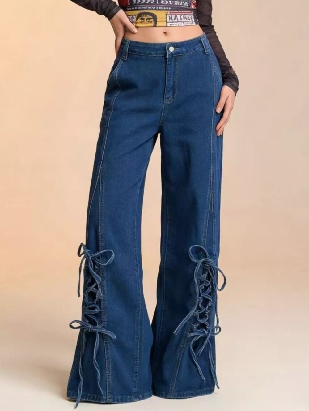 Lace-Up Wide Leg Jeans - Picture 4 of 8